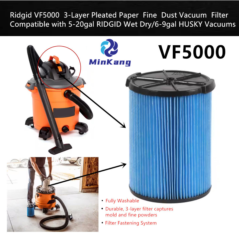 VF5000 Ridgid 5-20갤런 습식 건식 진공청소기용 미세 먼지 3층 카트리지 HEPA 필터(파란색)