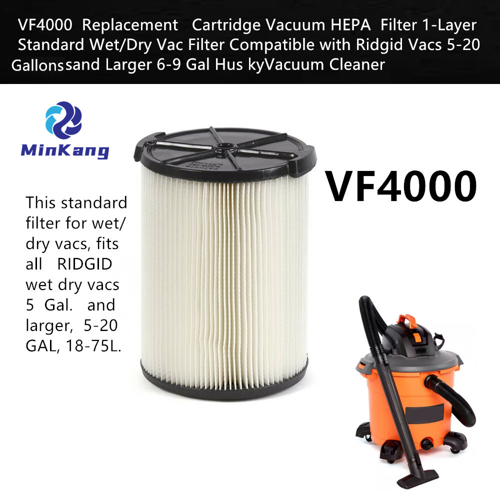 VF4000 카트리지 진공 HEPA 필터 RIDGID Vac용 1층 표준 습식/건식 Vac 필터 5-20갤런 18-75L(흰색)