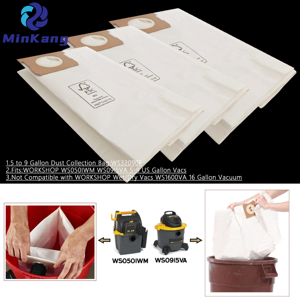 WS32090F 집진 백 필터 교체 워크샵 5-9 US 갤런 진공 백
