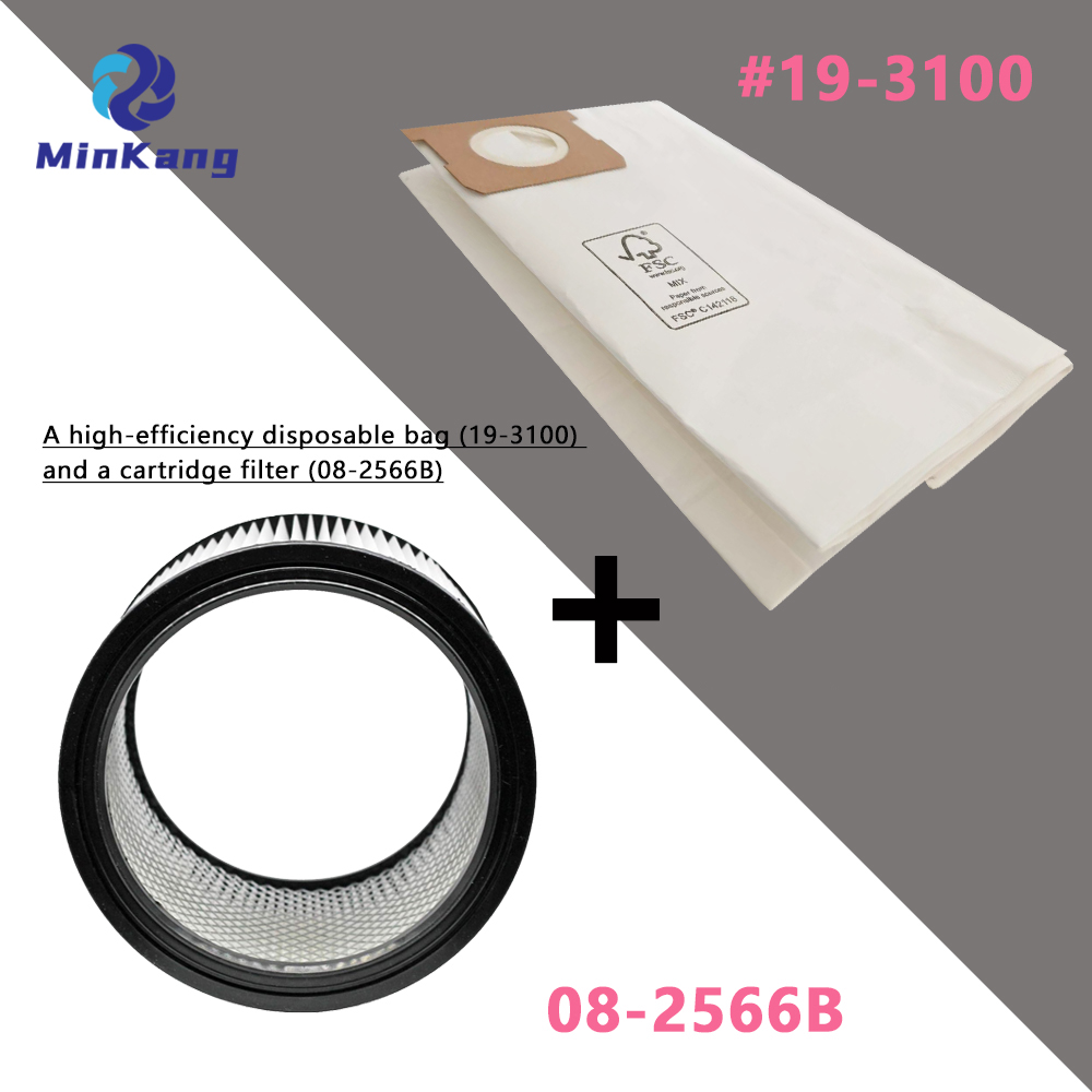 19-3100 하이퍼 터프 AT18419P-5A AT18419-5B 5갤런 습식/건식 진공용 일회용 가방 및 08-2566B 카트리지 교체 필터 