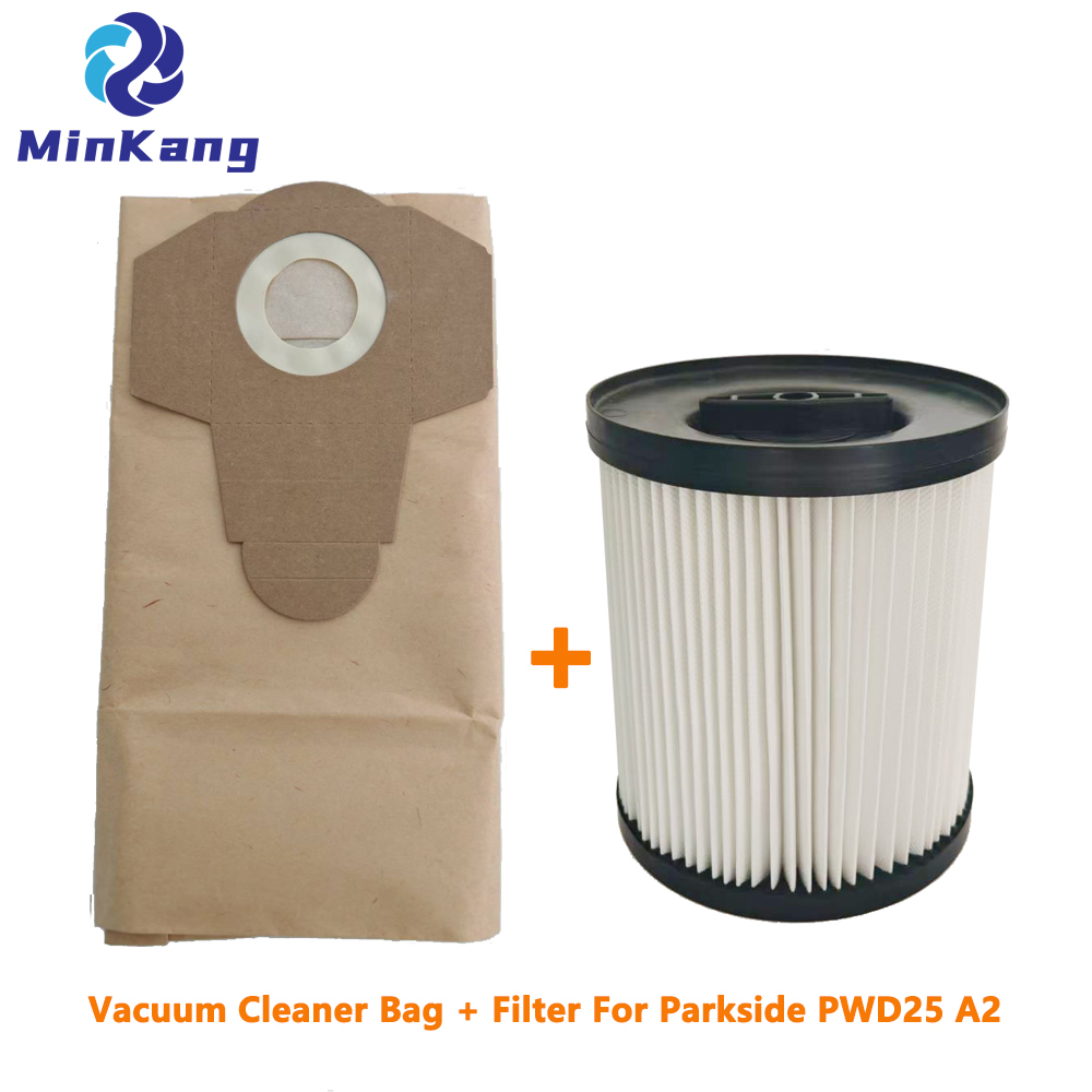 PARKSIDE PWD25 A2 진공 청소기 용 종이 백 + 카트리지 세척 가능한 필터 