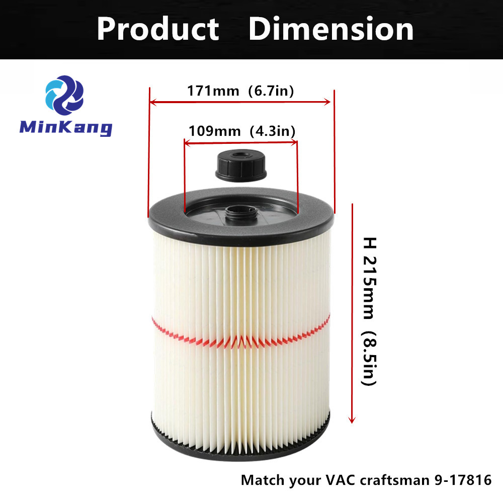  17816 9-17816 장인 습식 건식 Vac용 빨간색 줄무늬 카트리지 필터 및 브러시 5갤런 이상 대형 진공 청소기용 