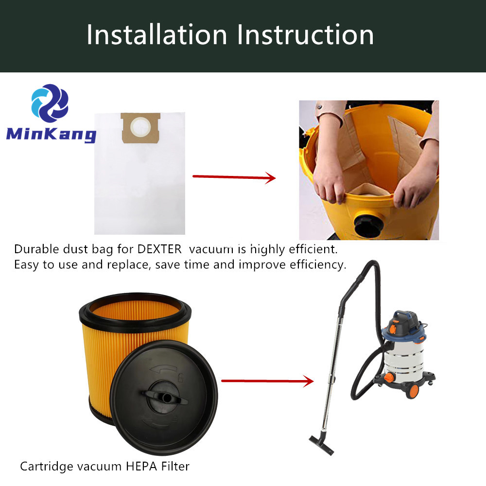 카트리지 진공 HEPA 필터 진공 청소기 덱스터 30L 진공 청소기 부품 액세서리 용 먼지 필터 백