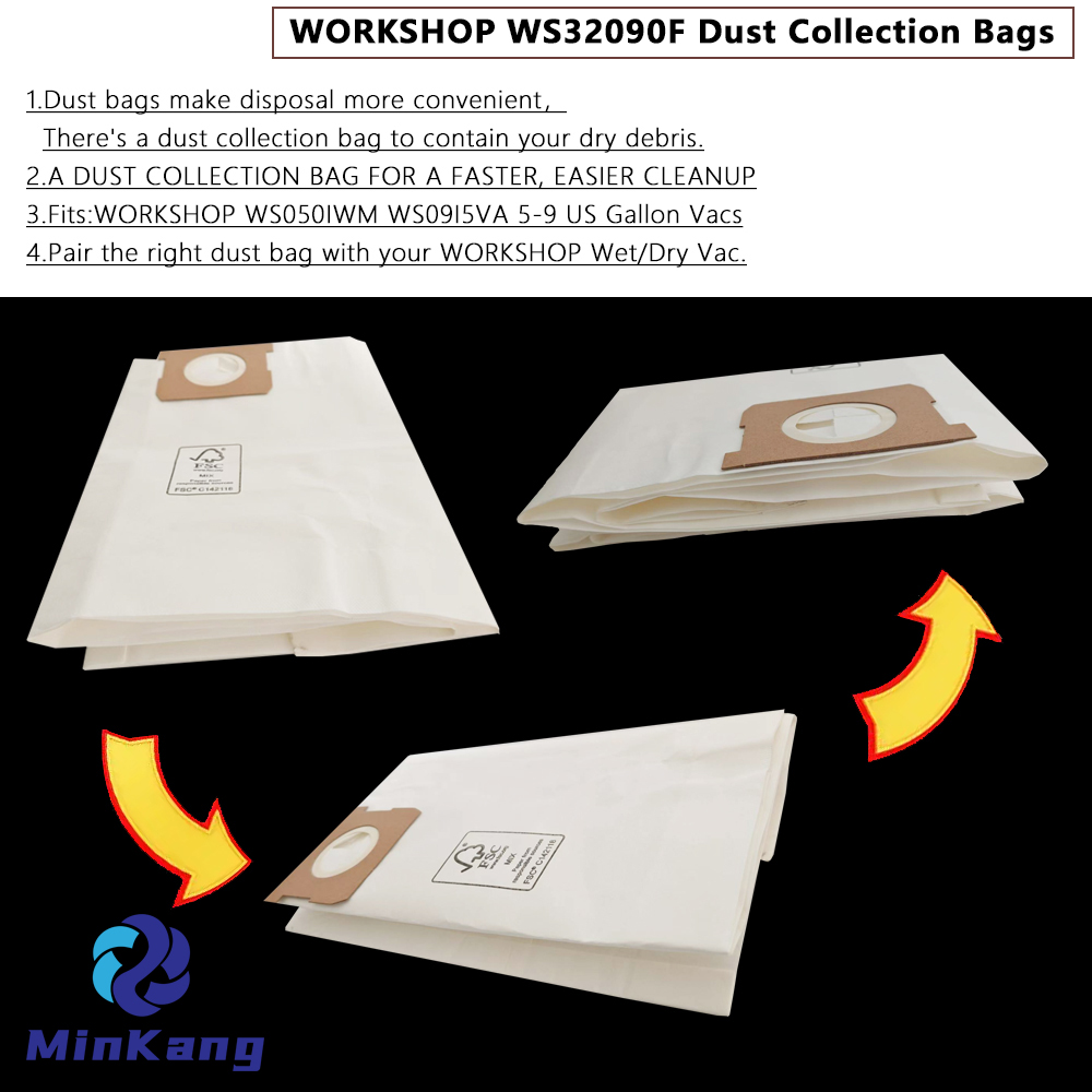 WS32090F 집진 백 필터 교체 워크샵 5-9 US 갤런 진공 백